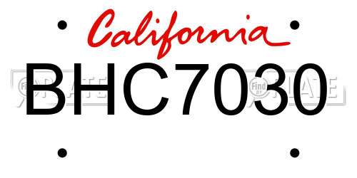 BHC7030 California License Plate