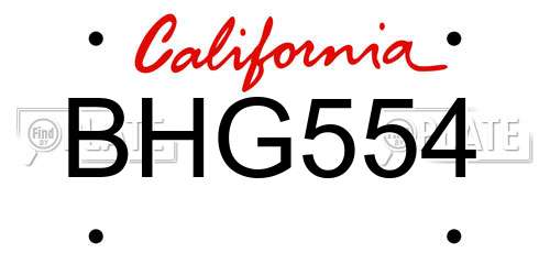 BHG554 California License Plate