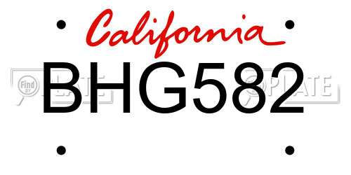 BHG582 California License Plate