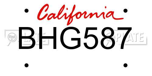 BHG587 California License Plate