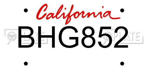 BHG852 California License Plate