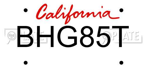 BHG85T California License Plate