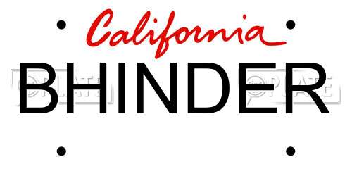 BHINDER California License Plate