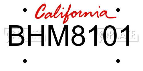 BHM8101 California License Plate
