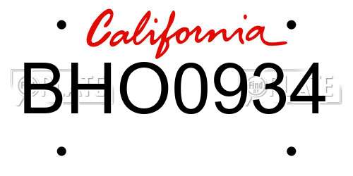 BHO0934 California License Plate