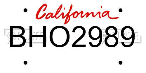 BHO2989 California License Plate