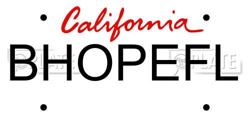 BHOPEFL California License Plate