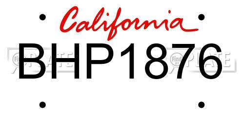 BHP1876 California License Plate
