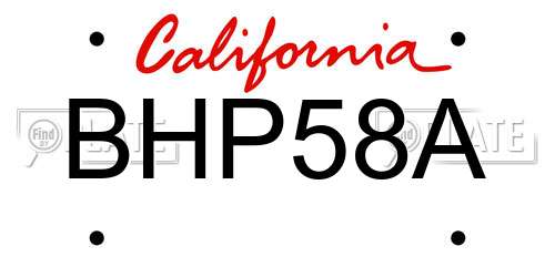 BHP58A California License Plate
