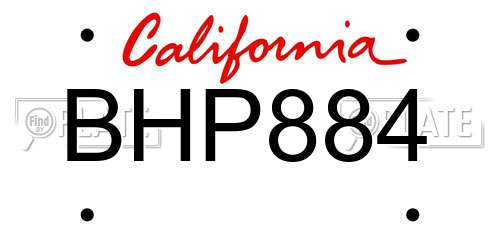 BHP884 California License Plate
