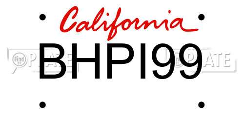 BHPI99 California License Plate