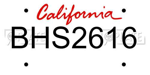 BHS2616 California License Plate