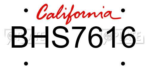 BHS7616 California License Plate