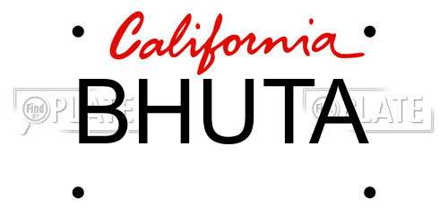 BHUTA California License Plate