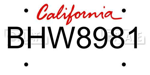 BHW8981 California License Plate