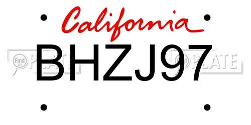 BHZJ97 California License Plate