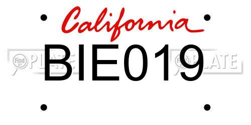 BIE019 California License Plate