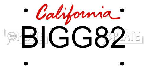 BIGG82 California License Plate