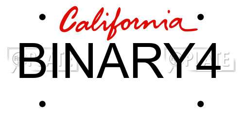 BINARY4 California License Plate