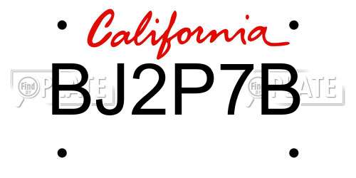BJ2P7B California License Plate