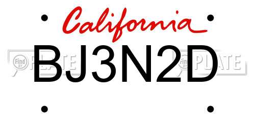 BJ3N2D California License Plate