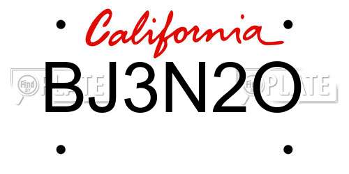 BJ3N2O California License Plate