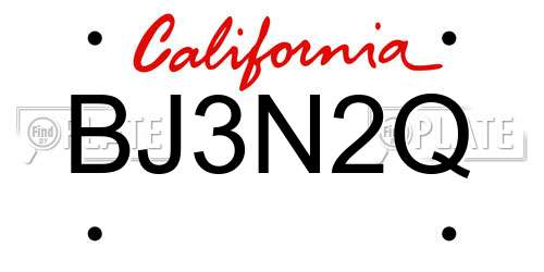 BJ3N2Q California License Plate