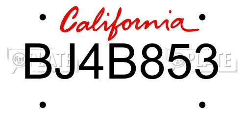BJ4B853 California License Plate