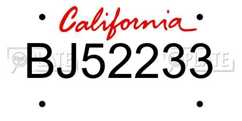 BJ52233 California License Plate
