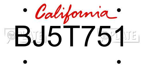 BJ5T751 California License Plate