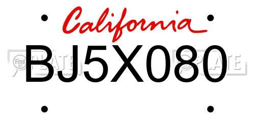 BJ5X080 California License Plate