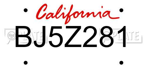 BJ5Z281 California License Plate