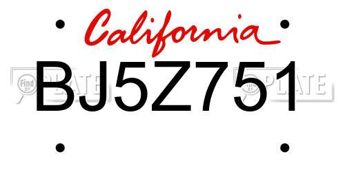 BJ5Z751 California License Plate