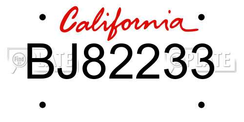 BJ82233 California License Plate