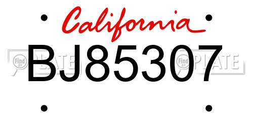 BJ85307 California License Plate
