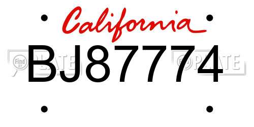 BJ87774 California License Plate