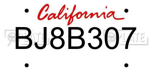 BJ8B307 California License Plate