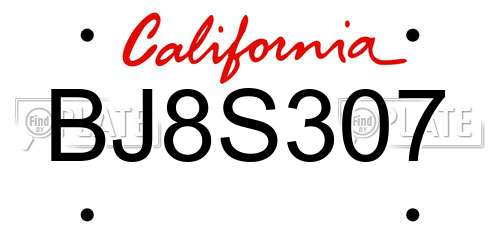 BJ8S307 California License Plate