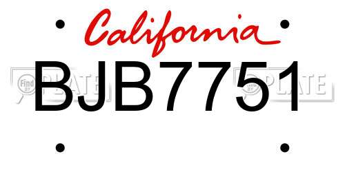 BJB7751 California License Plate