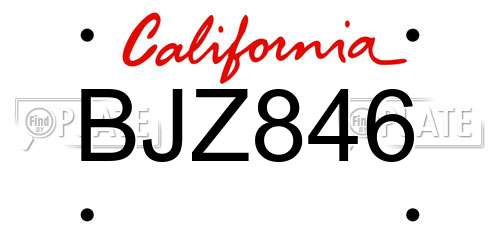 BJZ846 California License Plate