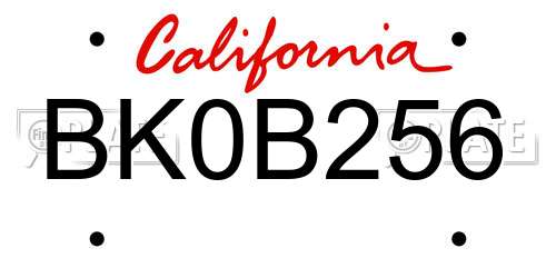 BK0B256 California License Plate