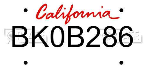 BK0B286 California License Plate
