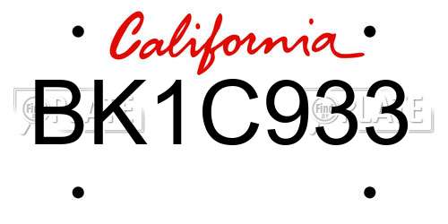 BK1C933 California License Plate