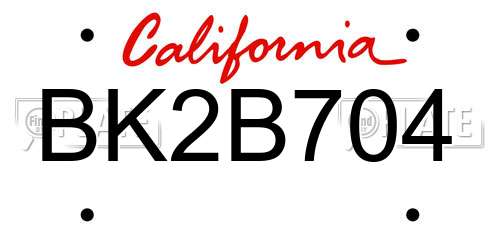 BK2B704 California License Plate