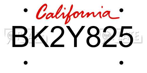 BK2Y825 California License Plate
