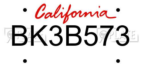 BK3B573 California License Plate