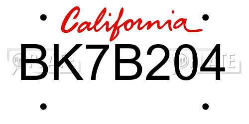 BK7B204 California License Plate
