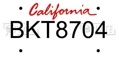 BKT8704 California License Plate
