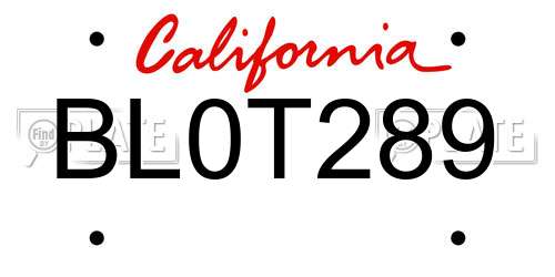 BL0T289 California License Plate