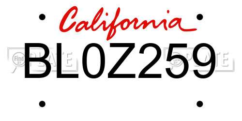 BL0Z259 California License Plate